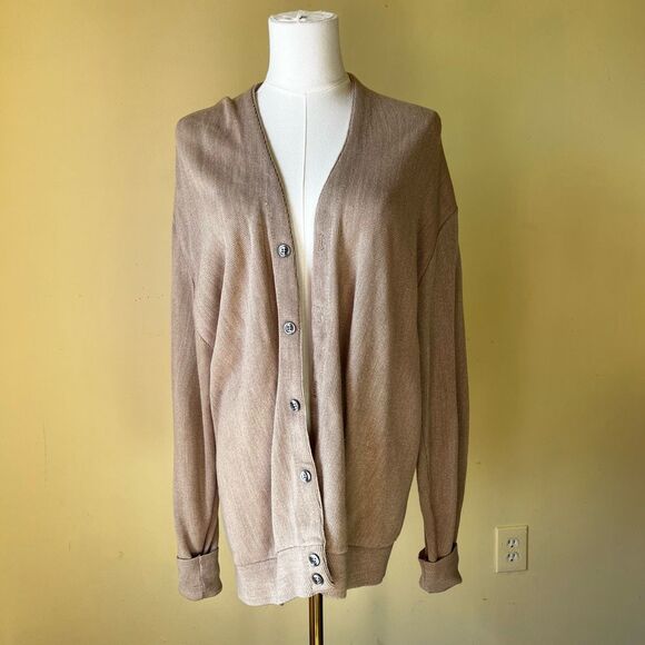 Vintage Classics USA Knit Cardigan Sweater XL Unisex Oversized Neutral Beige - Picture 1 of 8
